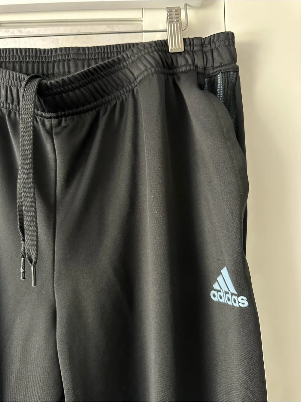 Adidas Men’s Black Track Pants with Light Blue Stripes